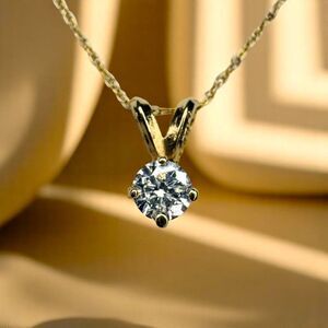 14k Gold- Diamond Necklace -18"- 1/4cttw -Natural Diamond- Solitaire Pendant -1g
